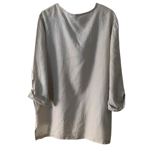 Ellen Tracy Linen Roll Tab Sleeve Tunic Top Size XXL Lace Up Neutral Sand Color - Picture 3 of 7